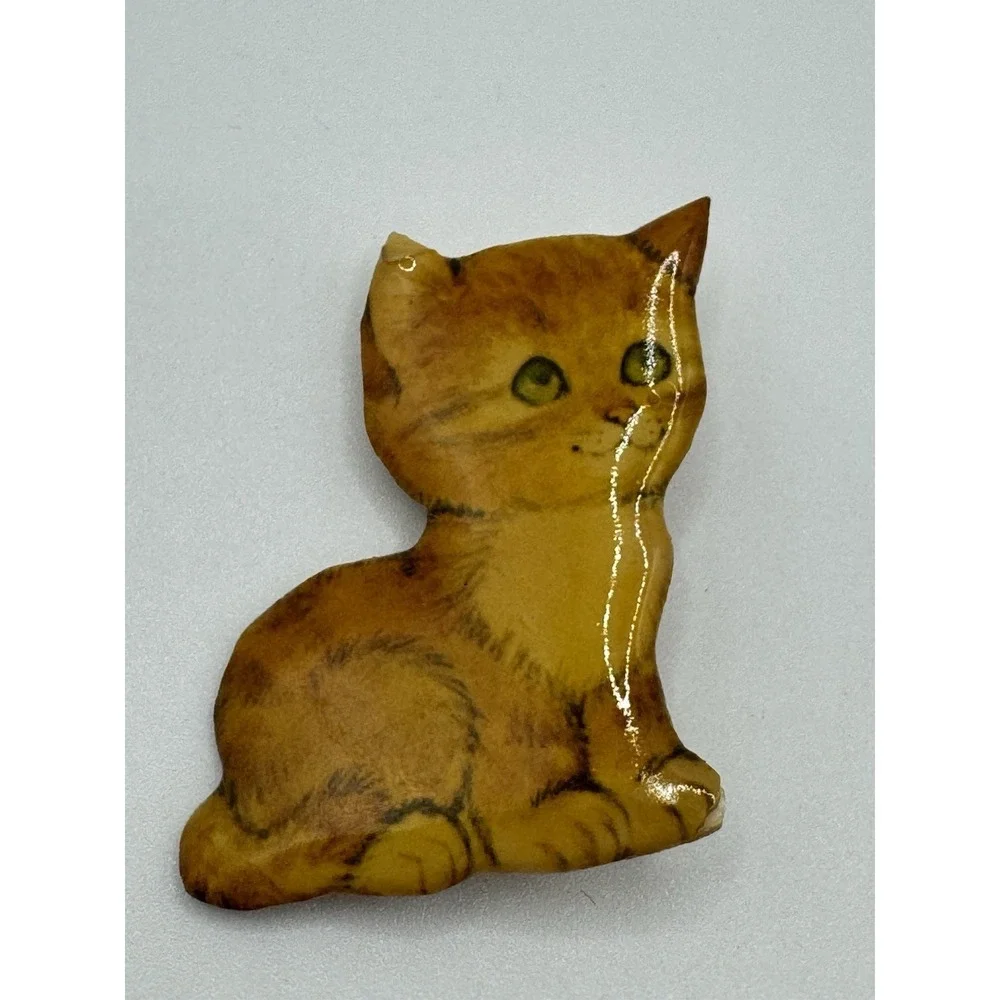 Vintage Style Orange Tabby Cat‎ Brooch Glossy Kitten Lapel Pin Whimsical Jewelry